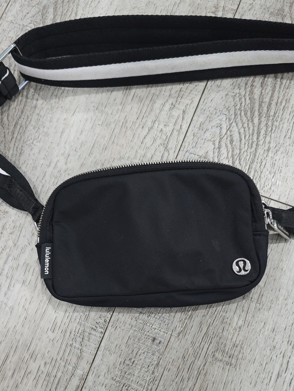 lululemon athletica Black Belt Bag with White-Trim Strap